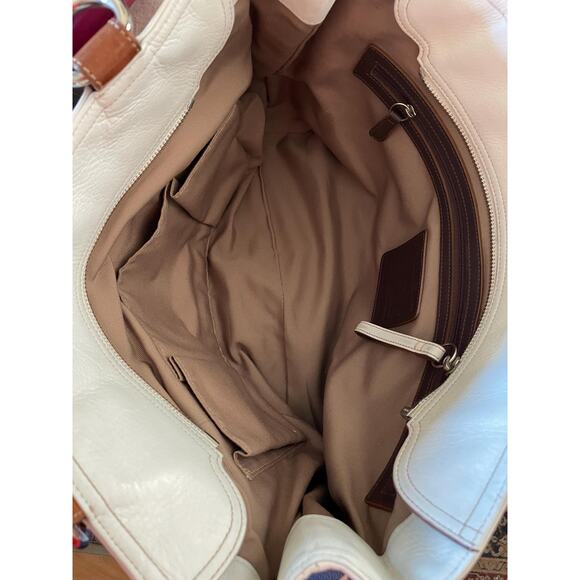 Coach LARGE F06468 WHITE/brown Leather Soho Double Front Pocket Shoulder Bag - Picture 9 of 10